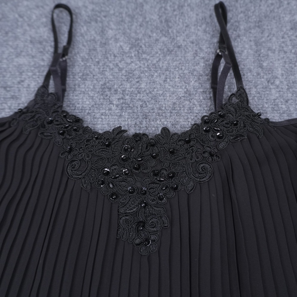 Linea Donatella Camisole Women‎ Large Black Pleated Beaded Lace Ruffle Top